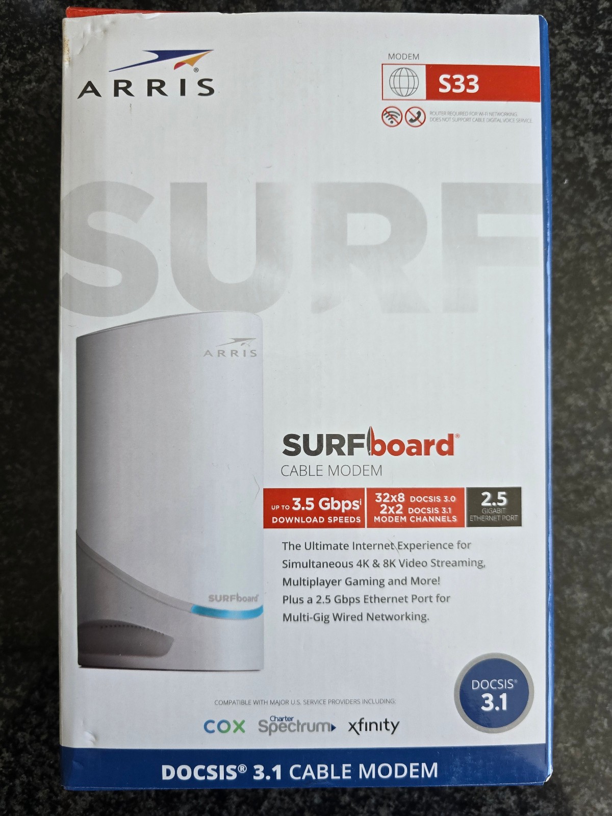 ARRIS S33v2 SURFboard DOCSIS 3.1 Multi-Gigabit Cable Modem 2.5 Gbps Ethernet