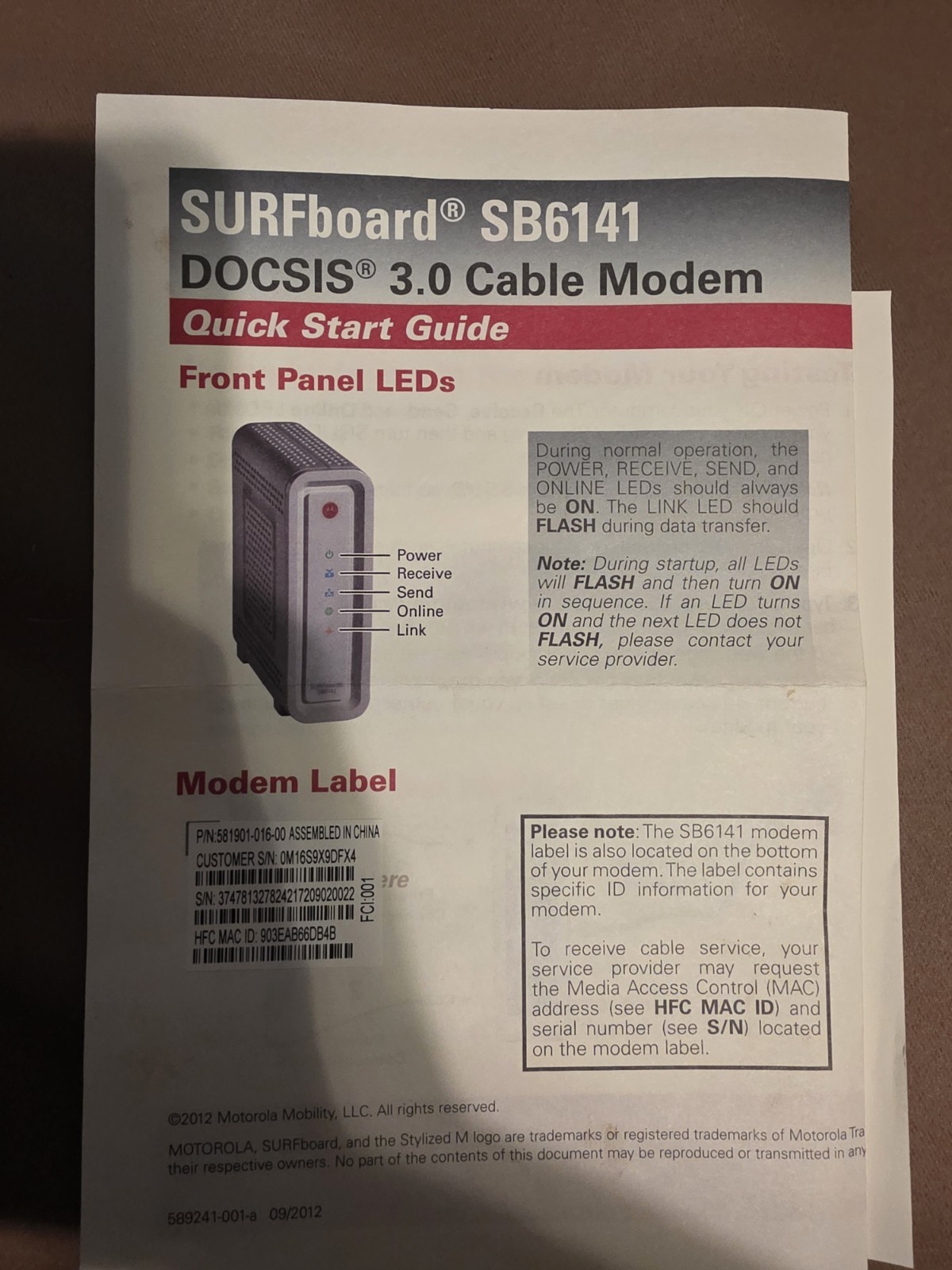 Motorola SB6141 Surfboard Extreme DOCSIS 3.0 Cable Modem, 300 MBPS