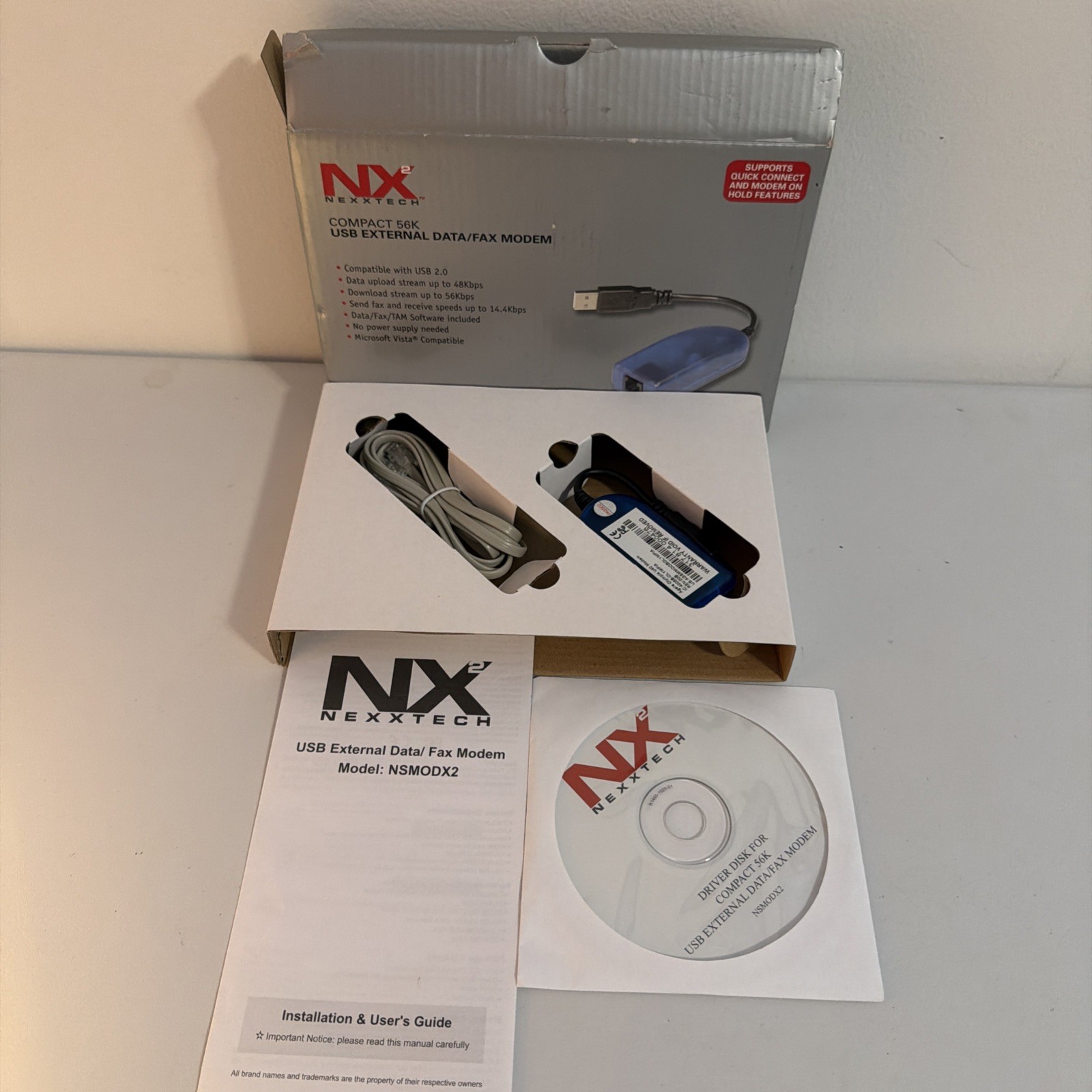 Nexxtech Compact 56K USB External Data/Fax Modem Adapter NSMODX2