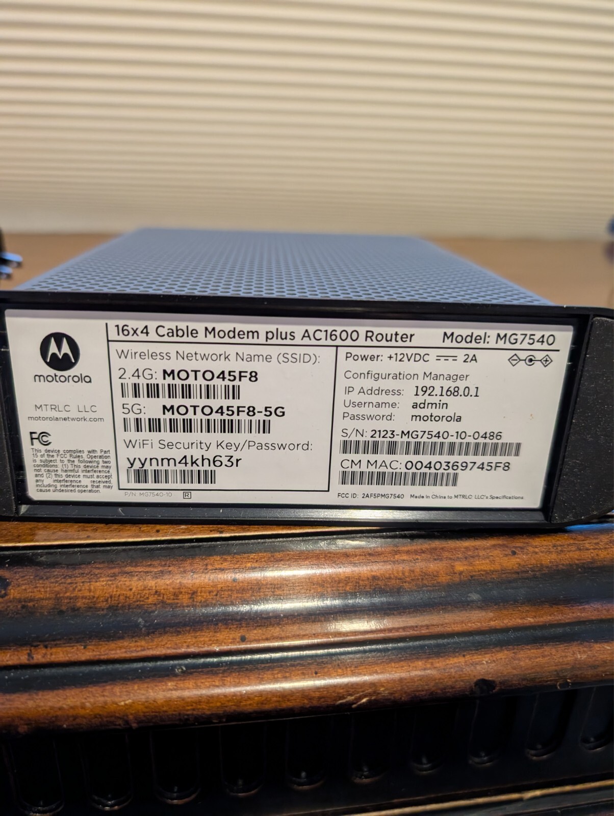 Motorola MG7540 16×4 Cable Modem + AC1600 Router Dual Band 3.0 Black