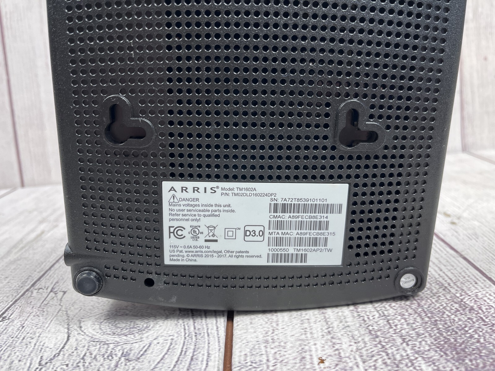 Arris TM1602A Docsis 3.0 Modem Router No Cable Charter Optimum Cablevision