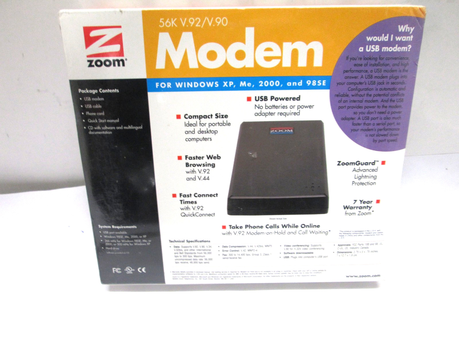 NEW Zoom 56K USB powered External Modem 3090 V.92/V.90 Data Fax XP ME 98 VINTAGE