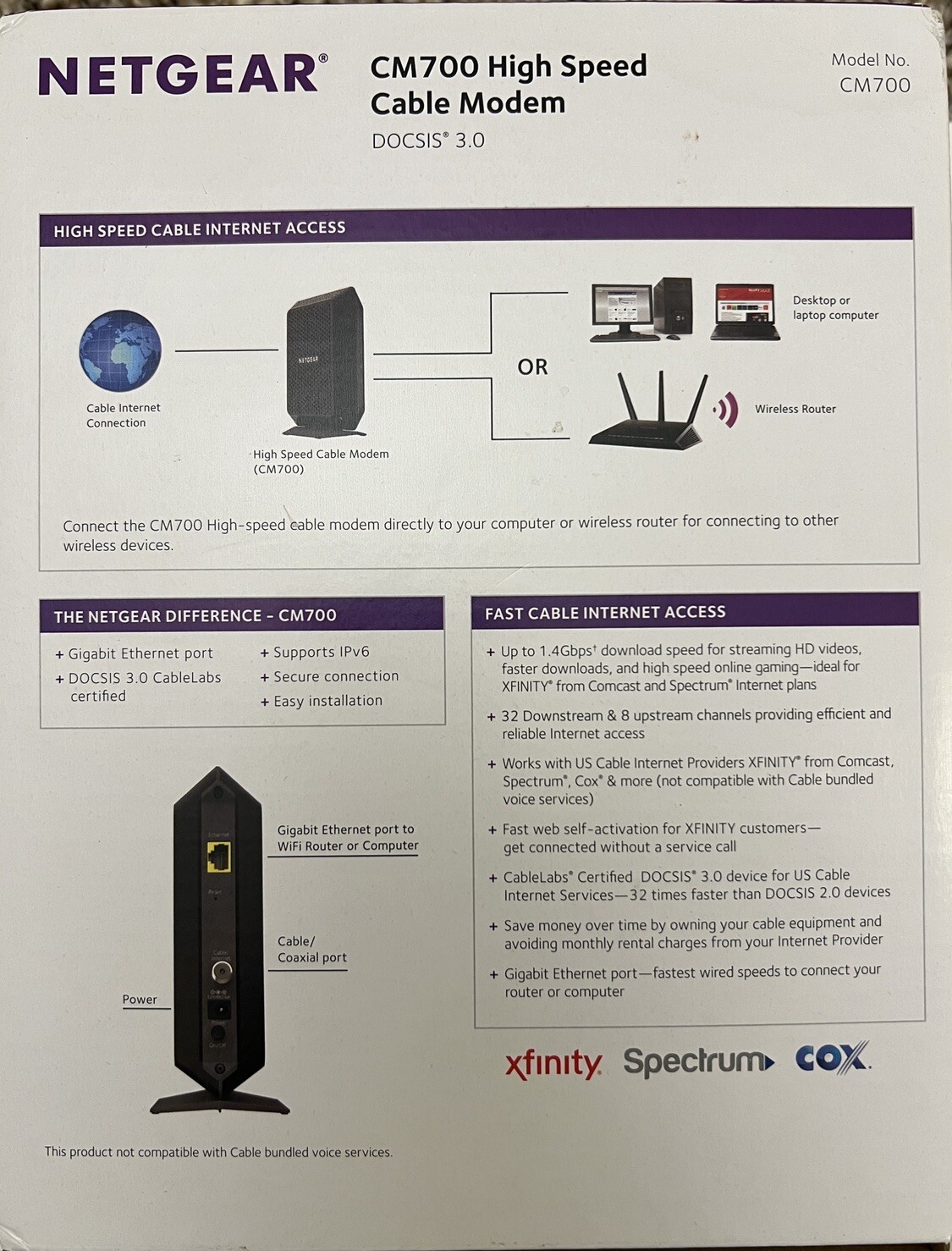 NETGEAR CM700-100NAS Cable Modem