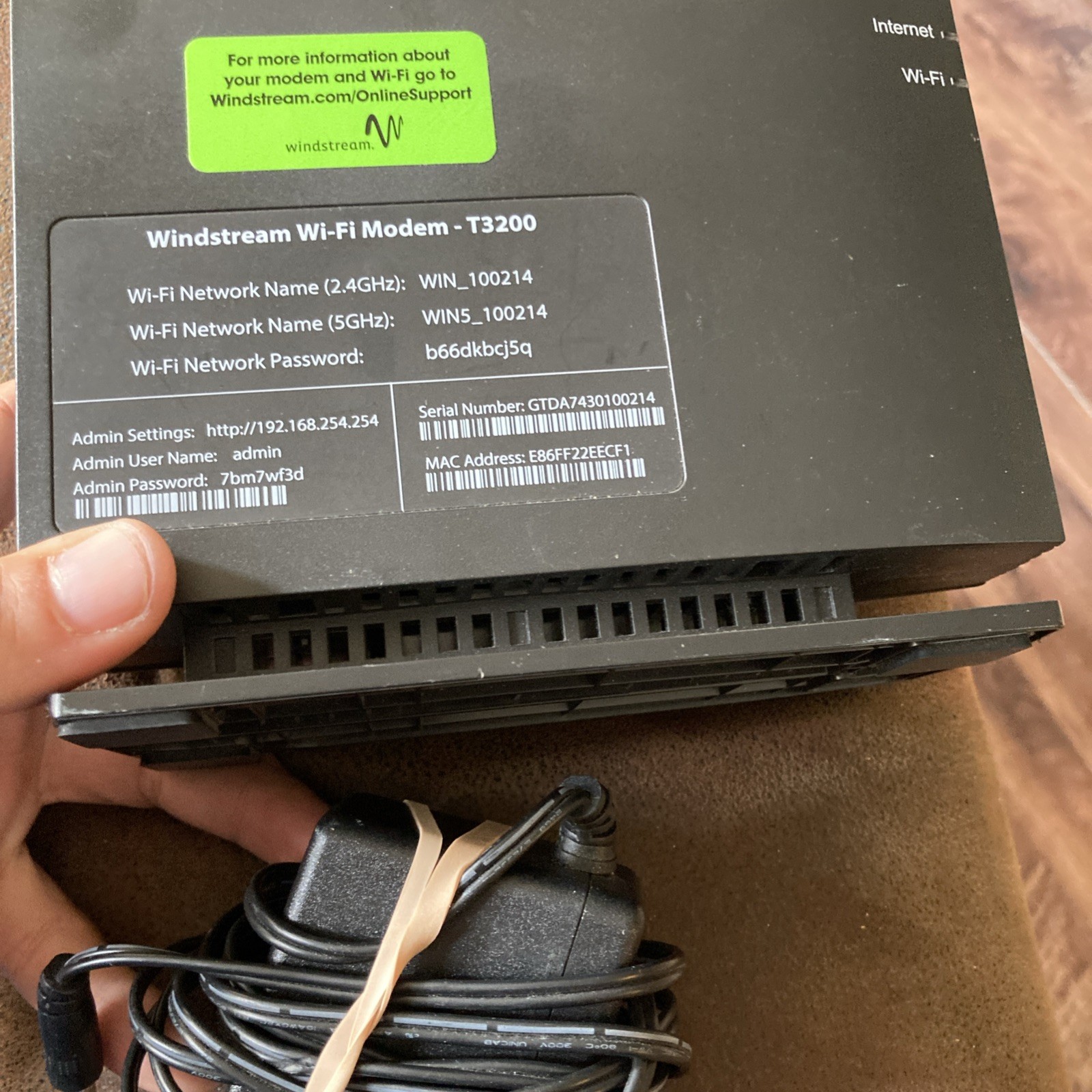 WINDSTREAM Actiontec Wi-Fi modem T3200 Bonded VDSL2 Wireless AC Gateway Router