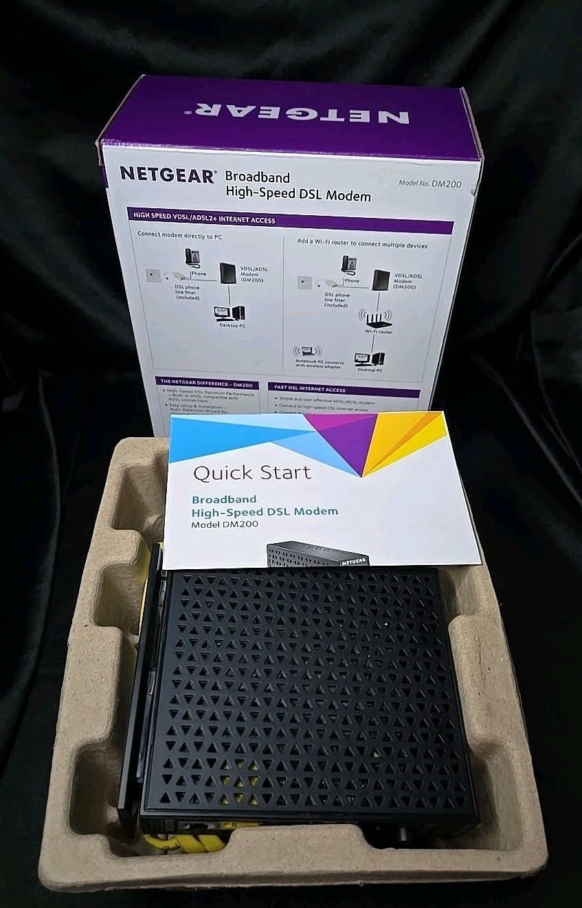 NETGEAR DM200-100NAS DSL VDSL High Speed Broadband Modem With Box And Accessorie