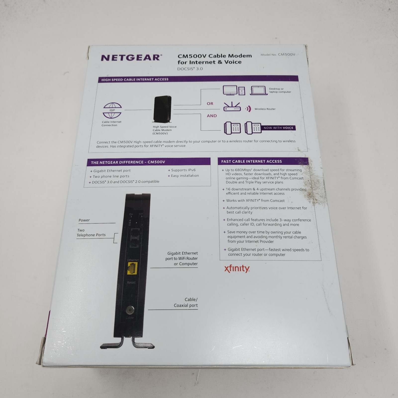 New NETGEAR CM500V Cable Modem for Internet & Voice Xfinity 680mbps