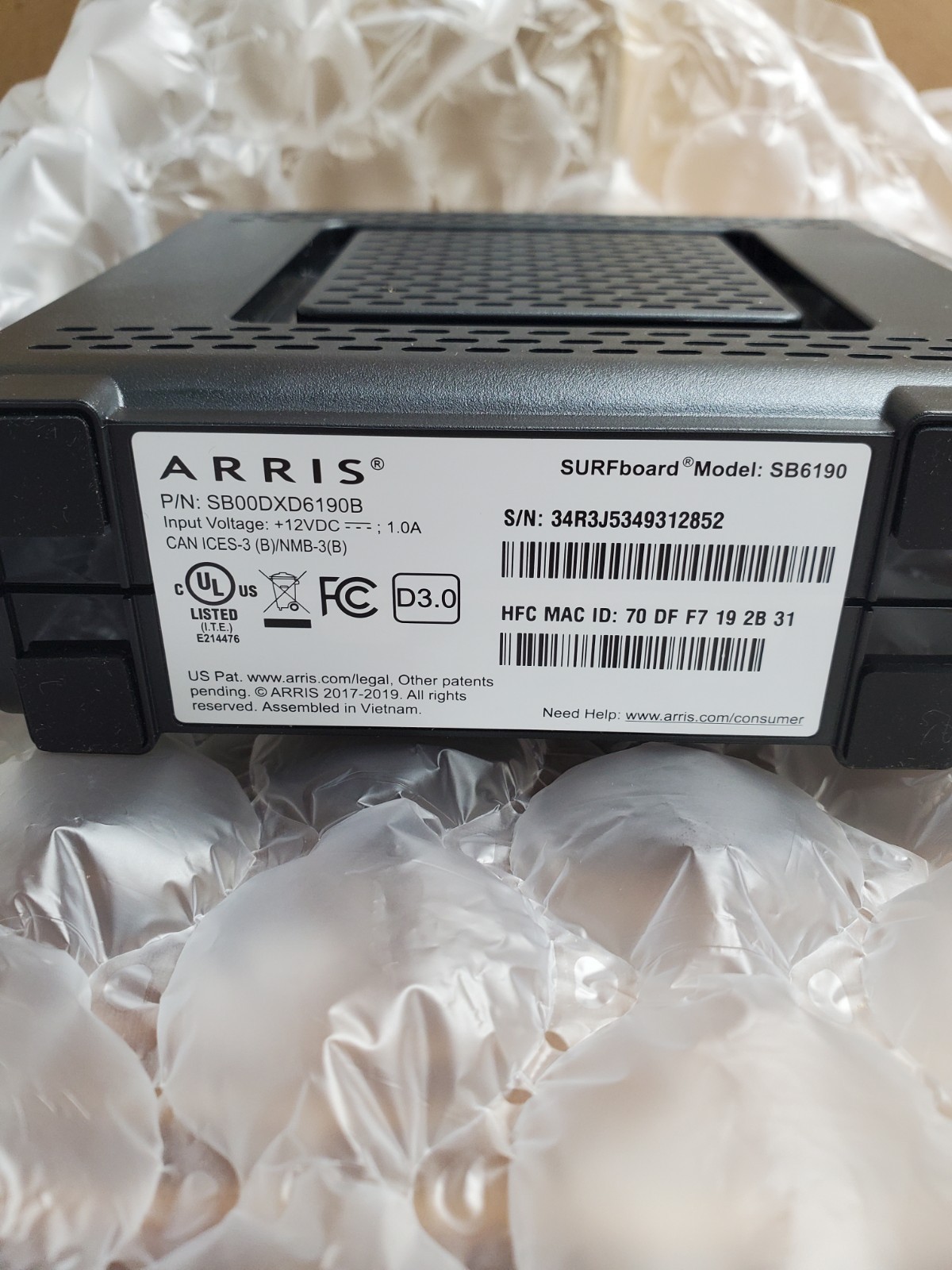 ARRIS SURFboard SB6190 32×8 DOCSIS 3.0 Gigabit Cable Modem