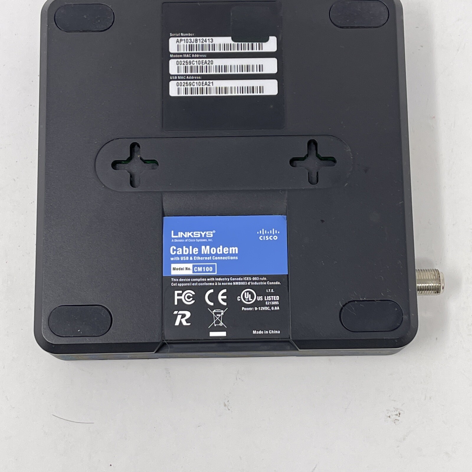Cisco-Linksys Cable Modem DOCSIS 2.0 with Ethernet USB – CM100 Only – No Cables
