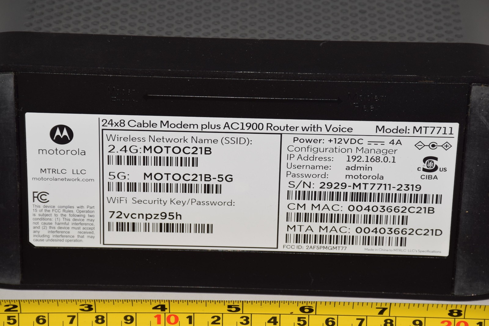 Motorola MT7711 24×8 Cable Modem plus AC1900 Dual Band WiFi Gigabit Router OEM