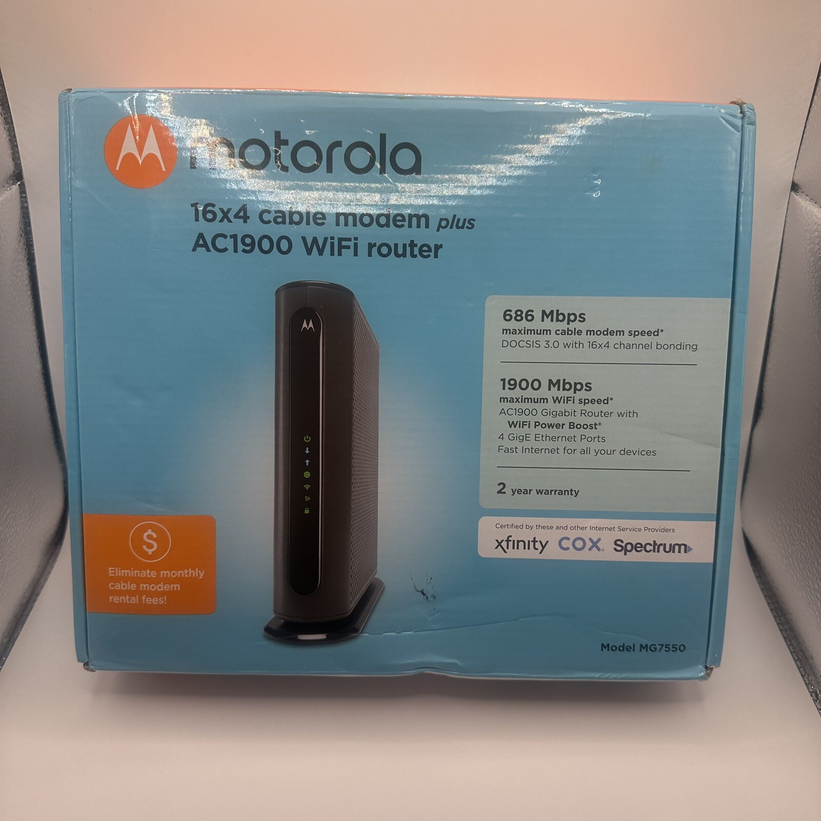 Motorola MG7550 16×4 DOCSIS 3.0 Cable Modem Plus AC1900 WiFi Router