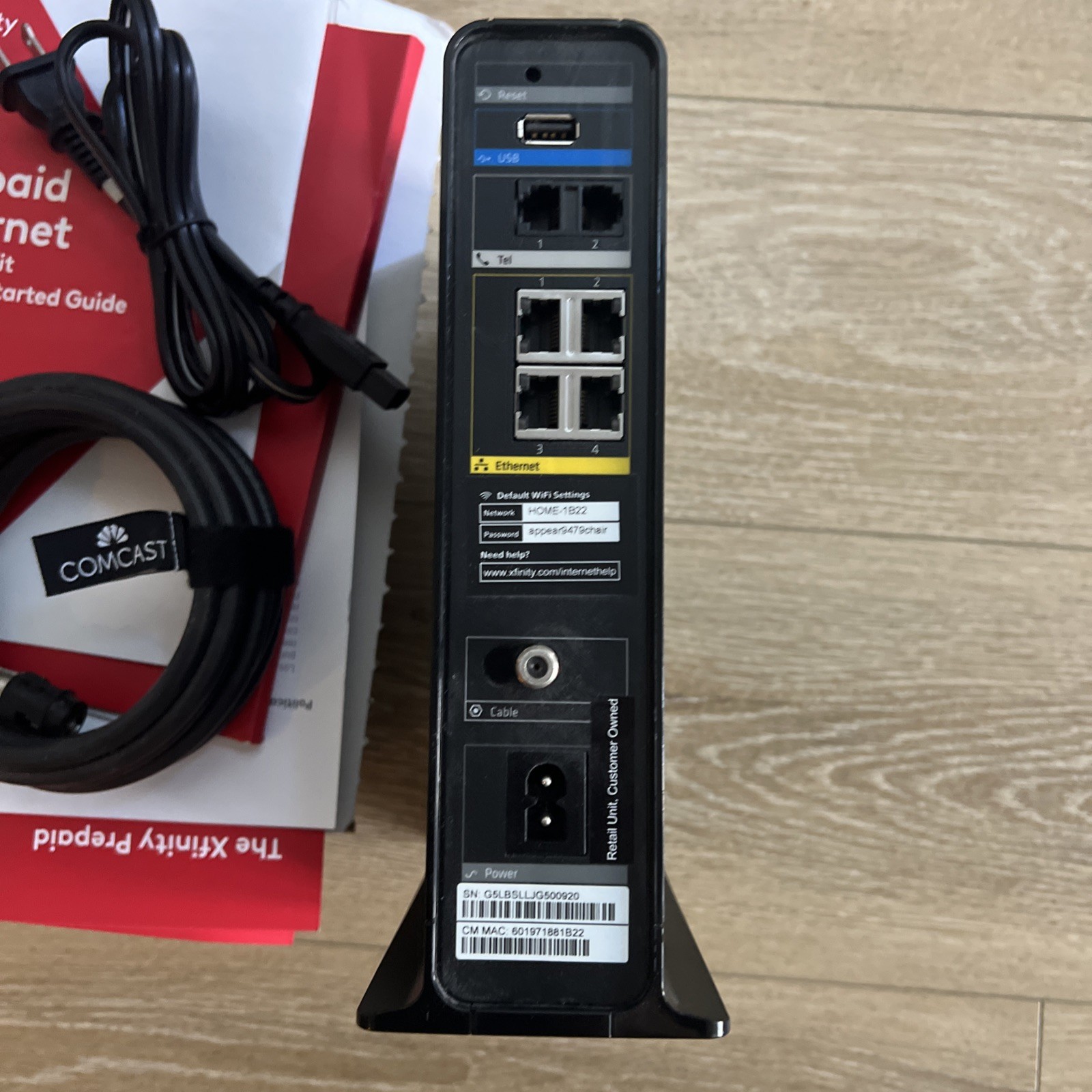XFINITY Internet Prepaid Starter Kit Arris TG862G router