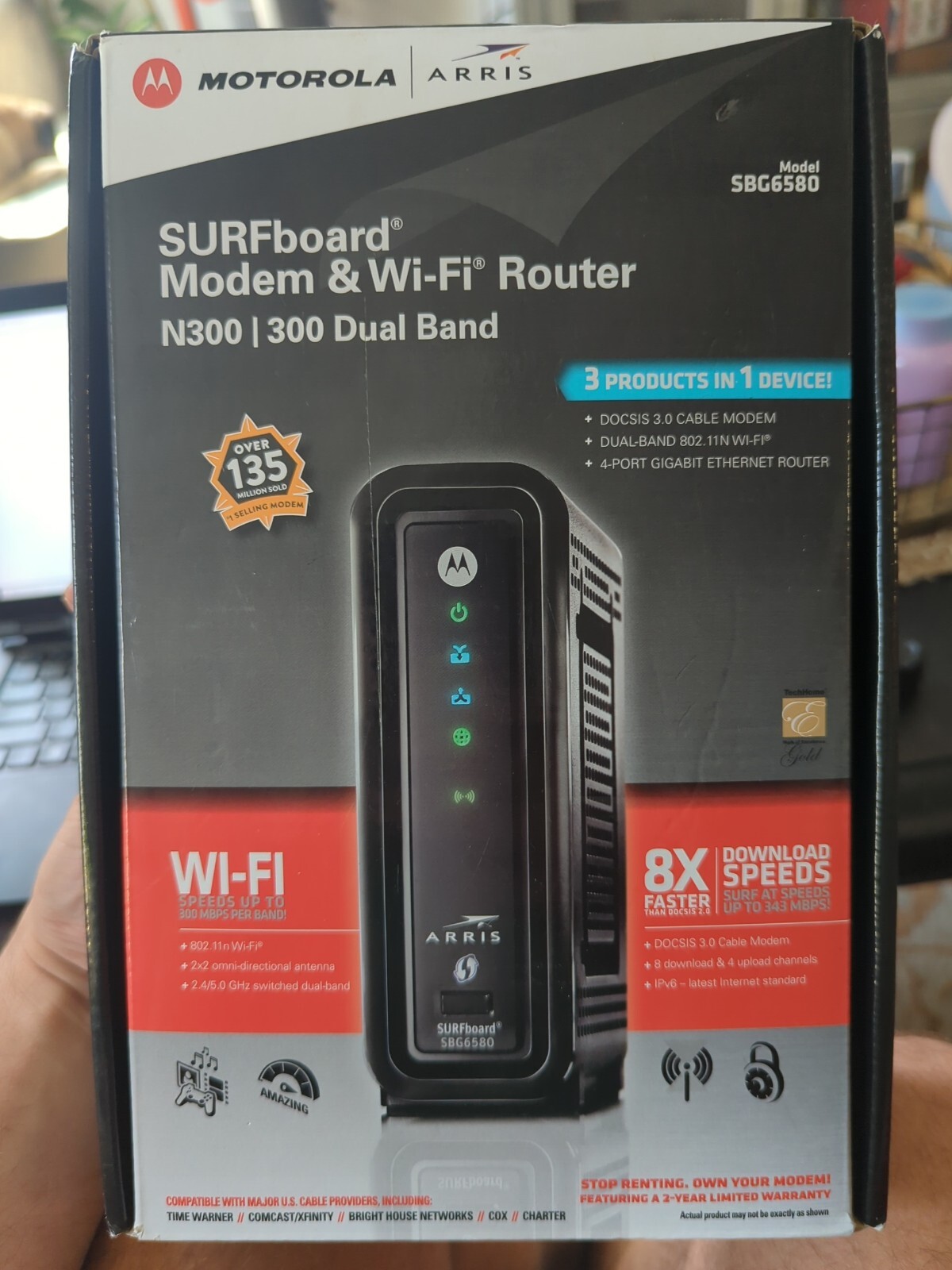 Motorola Arris Surfboard SBG6580 Cable Modem and Wi-Fi Router N300/300 Dual Band