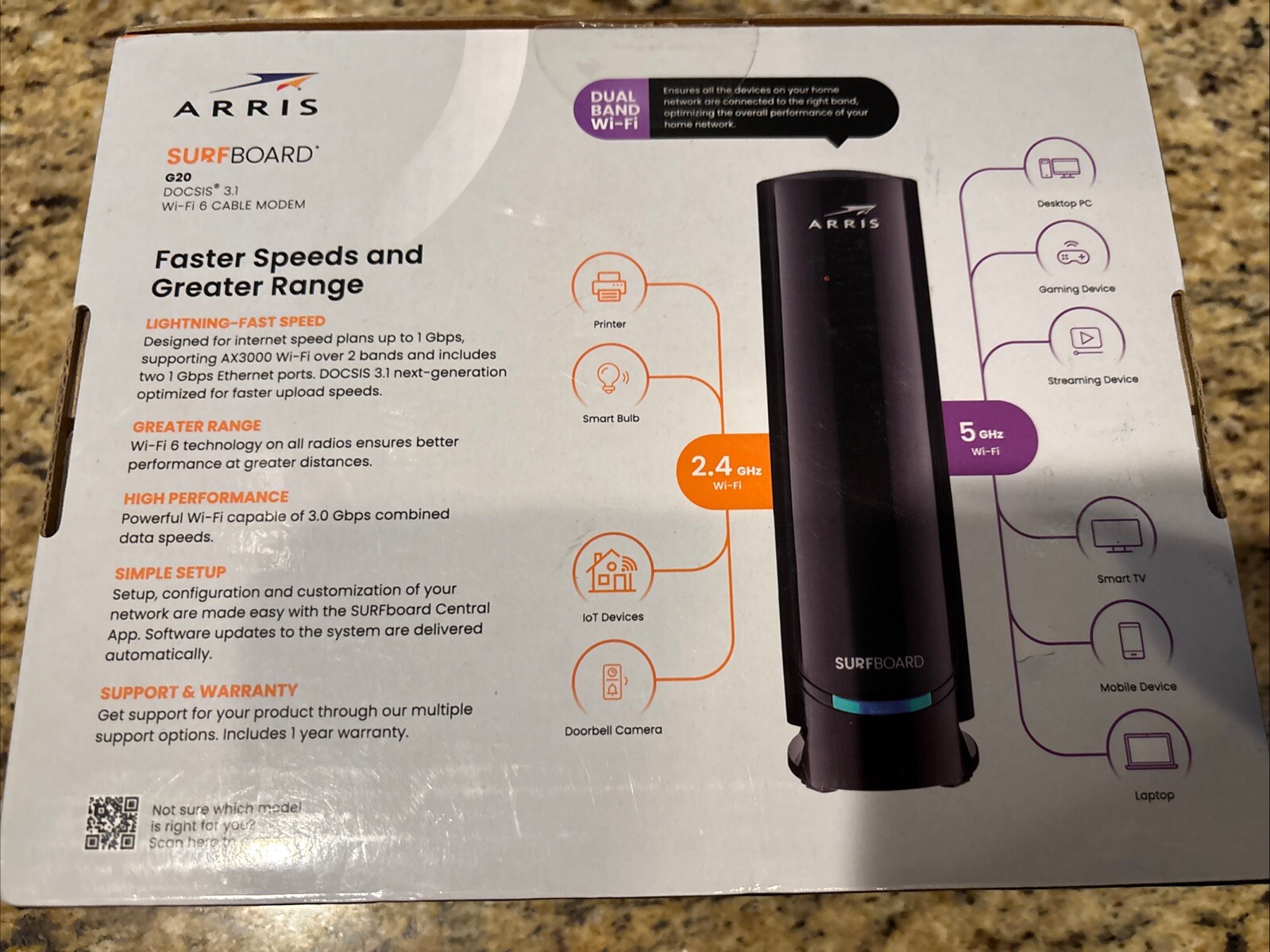 ARRIS – SURFboard G20 DOCSIS 3.1 Cable Modem AX3000 ROUTER *Open-box/New*