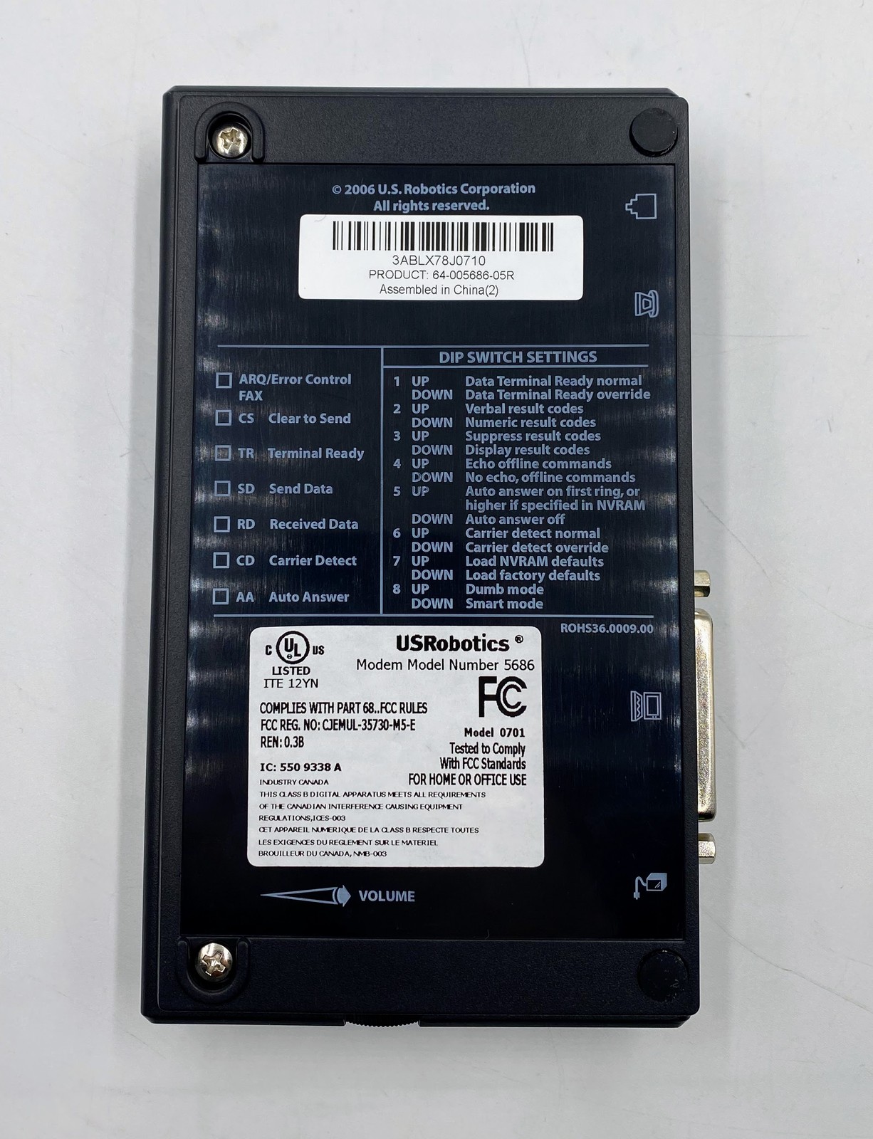 USRobotics 56k Faxmodem External Model 5686E V.92 USR5686E