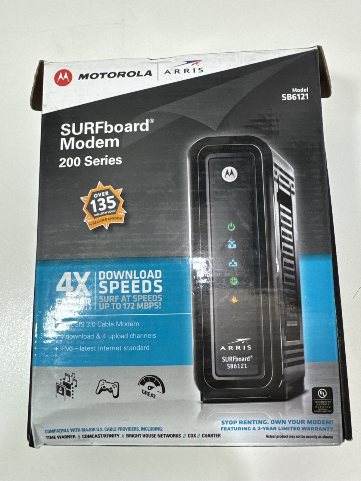 Arris Motorola SB6121 SURFboard Cable Modem 200 Series Docsis 3.0 IPv6, 172MBPS