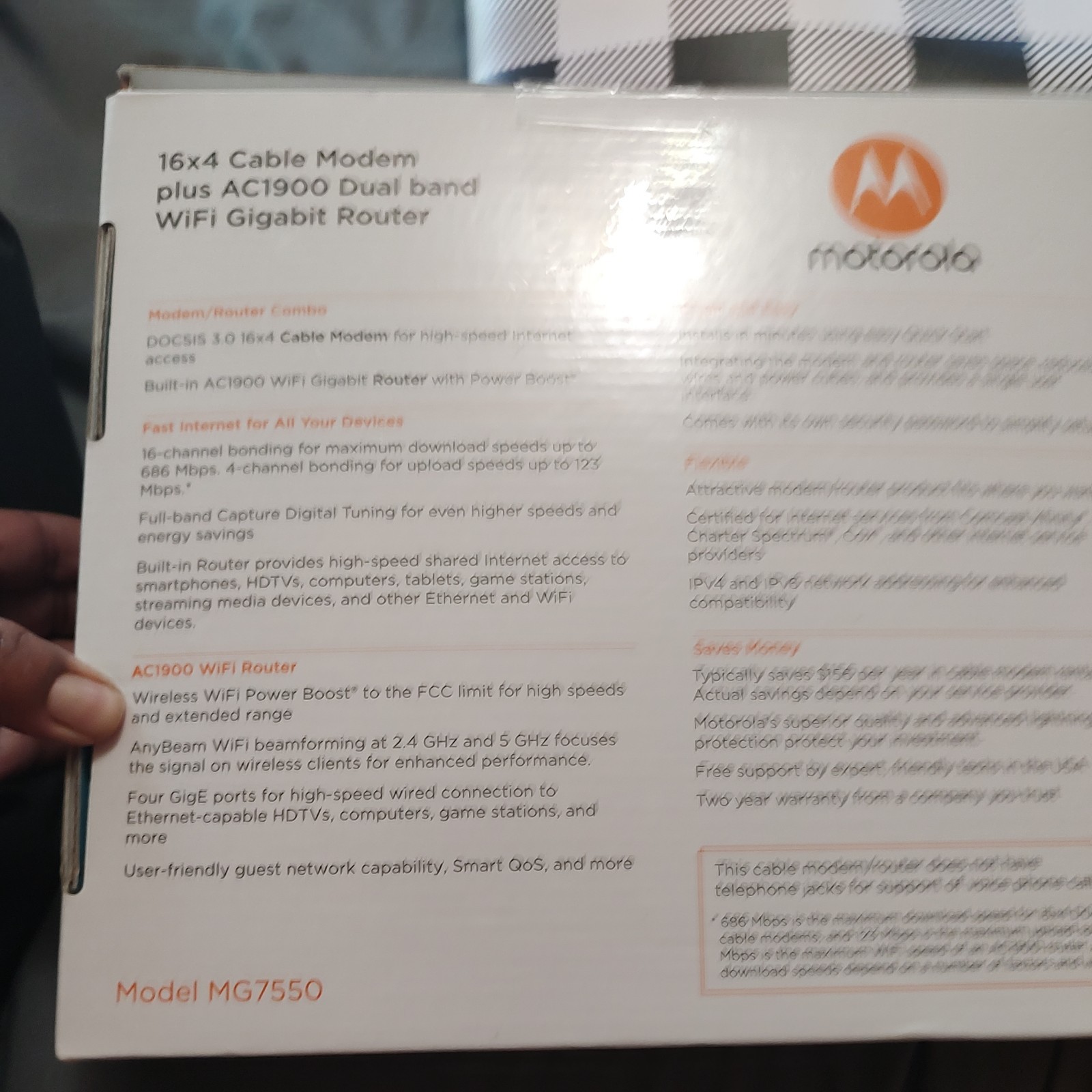 Motorola MG7550 16×4 High Speed ​​Cable Modem – Black