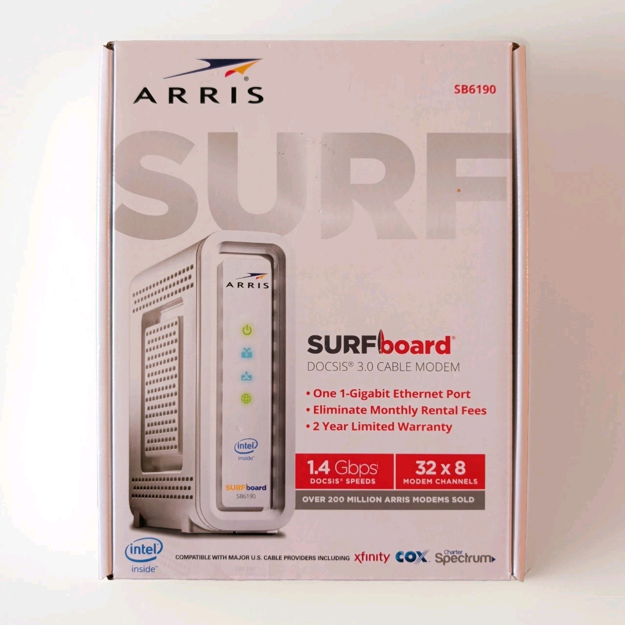 ARRIS SURFboard SB6190 DOCSIS 3.0 32×8 Cable Modem 1 Gbps Ethernet P/N: 1000031