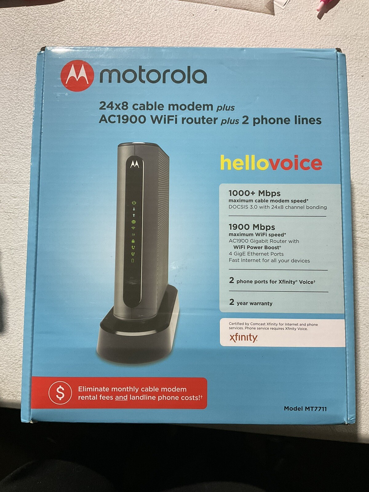 New Motorola MT7711 Dual Band AC1900 Cable Modem and Wi-Fi Gigabit Router