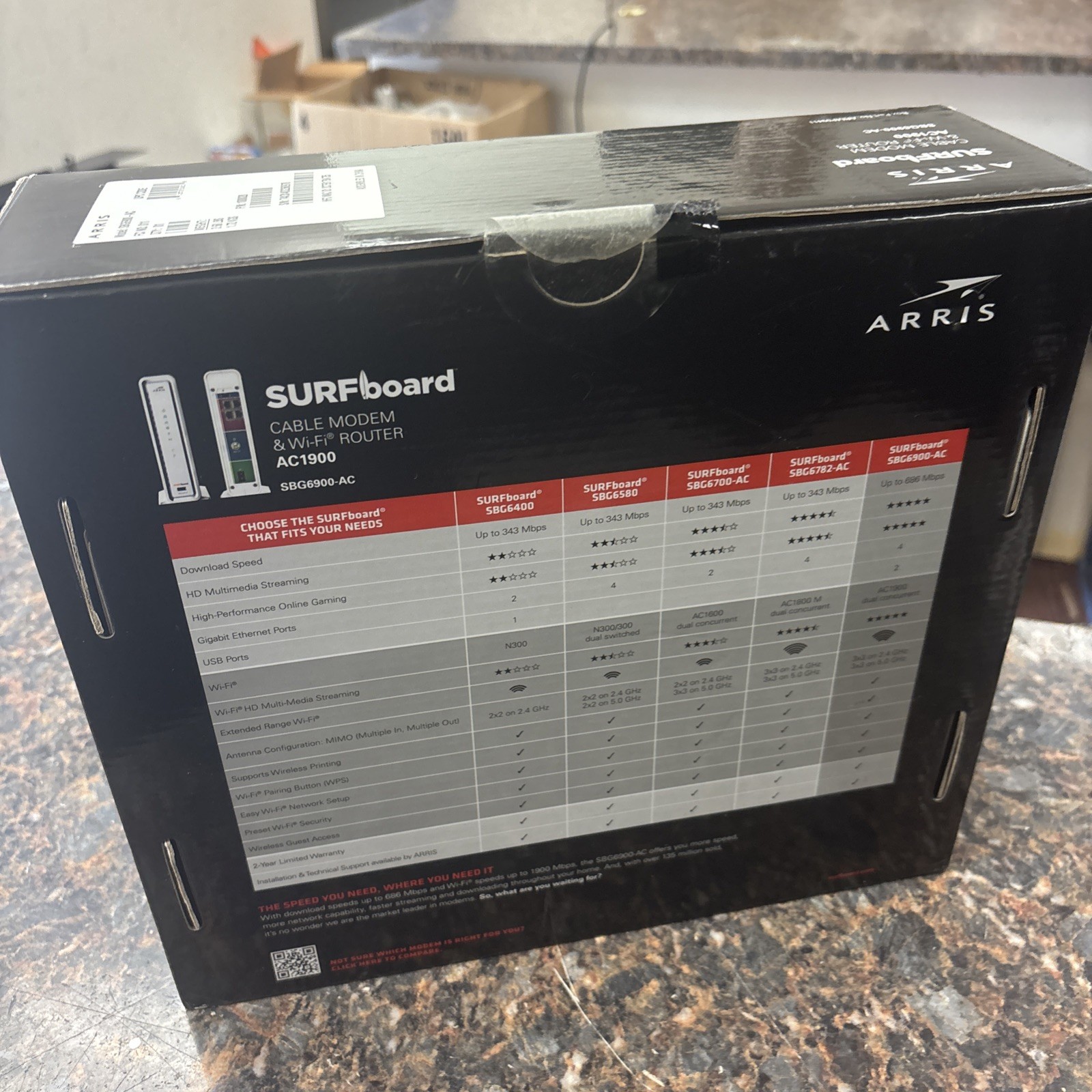 ARRIS SURFboard SBG6900AC Docsis 3.0 Cable Modem & AC1900 Wi-Fi Router in Box