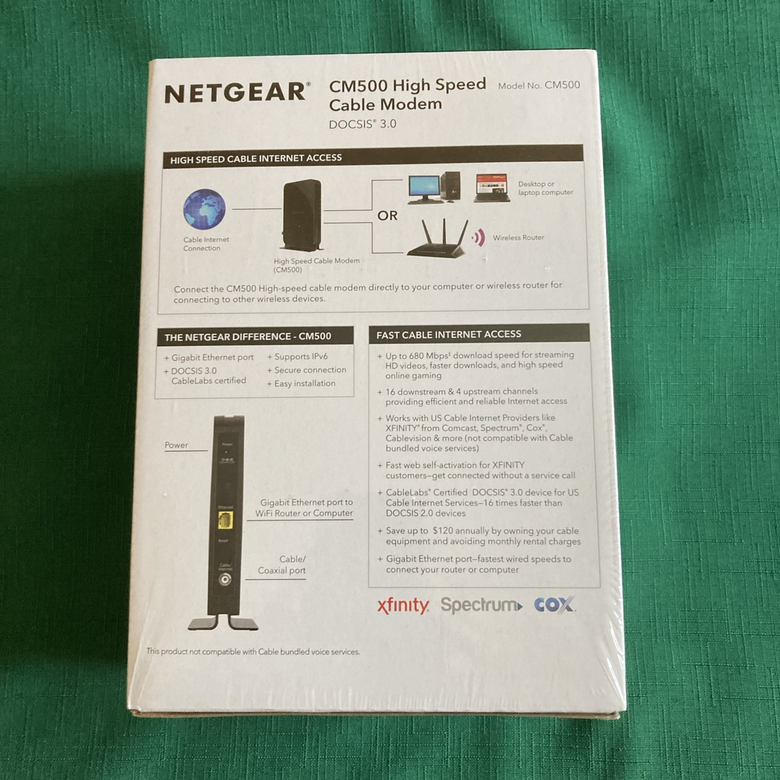 New NETGEAR CM500 16×4 DOCSIS 3.0 Cable Modem 680mbps Xfinity Spectrum Cox