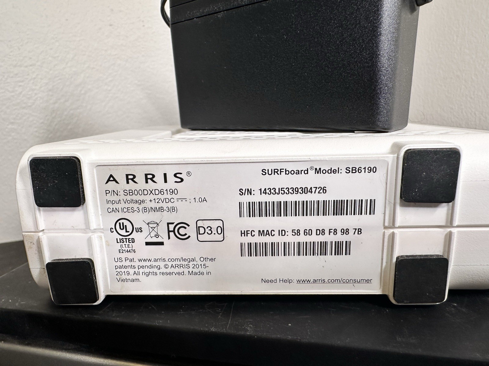 ARRIS Surfboard SB6190 DOCSIS 3.0 Cable Modem, White *TESTED*