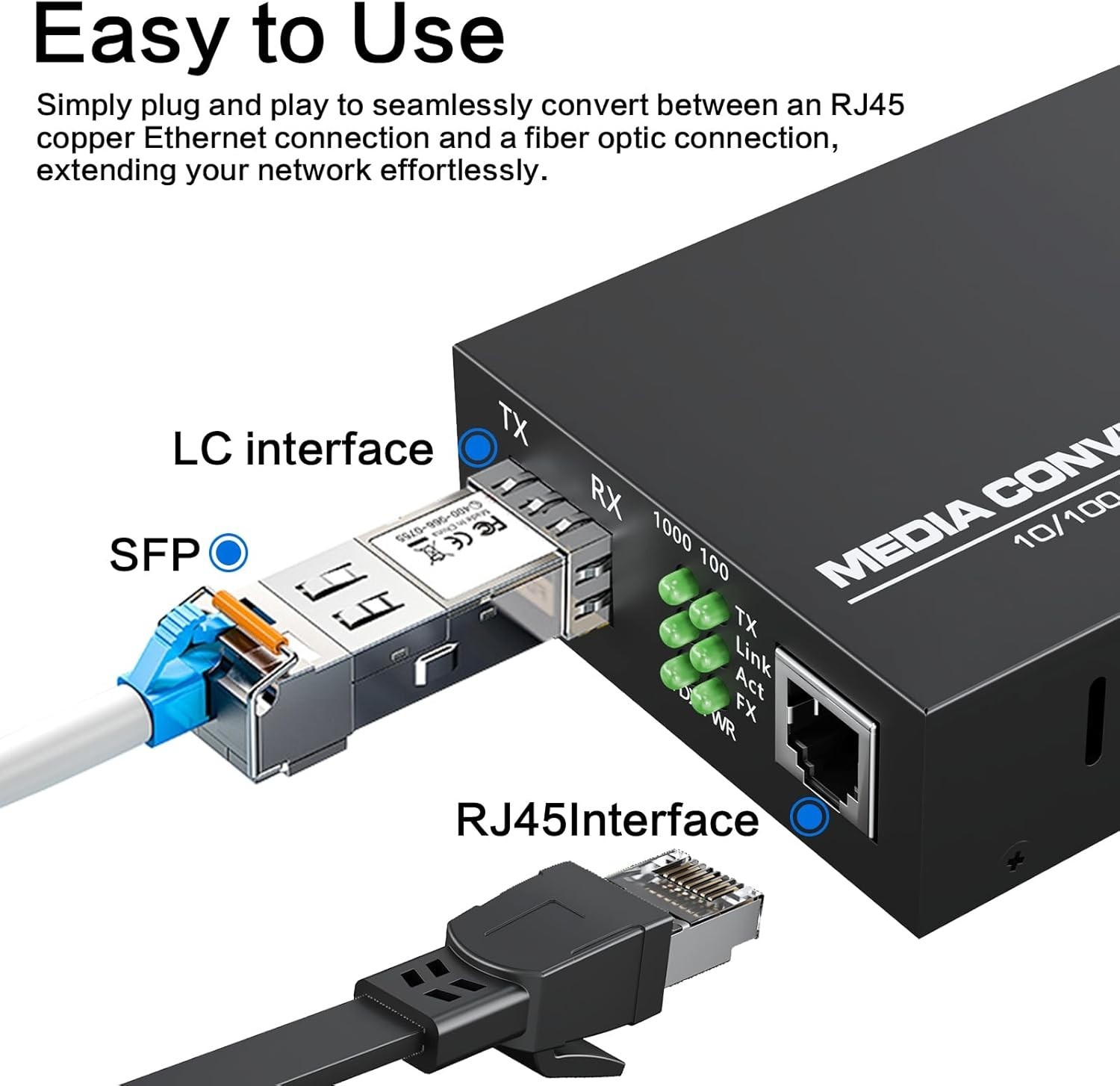 Plug and Play 1.25G Fiber to Ethernet Converter – Long Range with Metal Casing