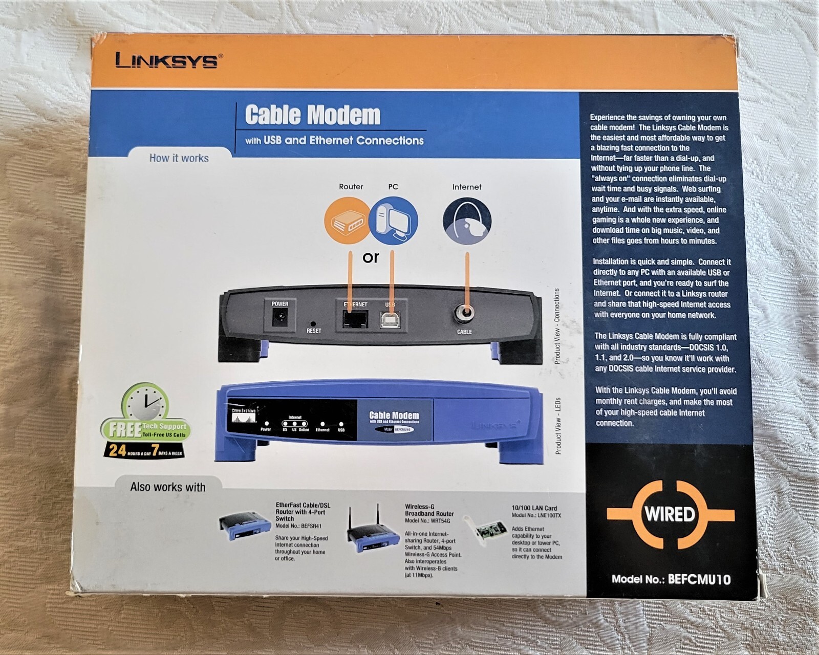 LINKSYS Cable Model with USB & Ethernet Connections – Model BEFCMU10