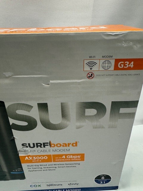 Arris SURFboard G34 WiFi-6 Cable Modem Dual-Band AX3000 *New-Box Damage