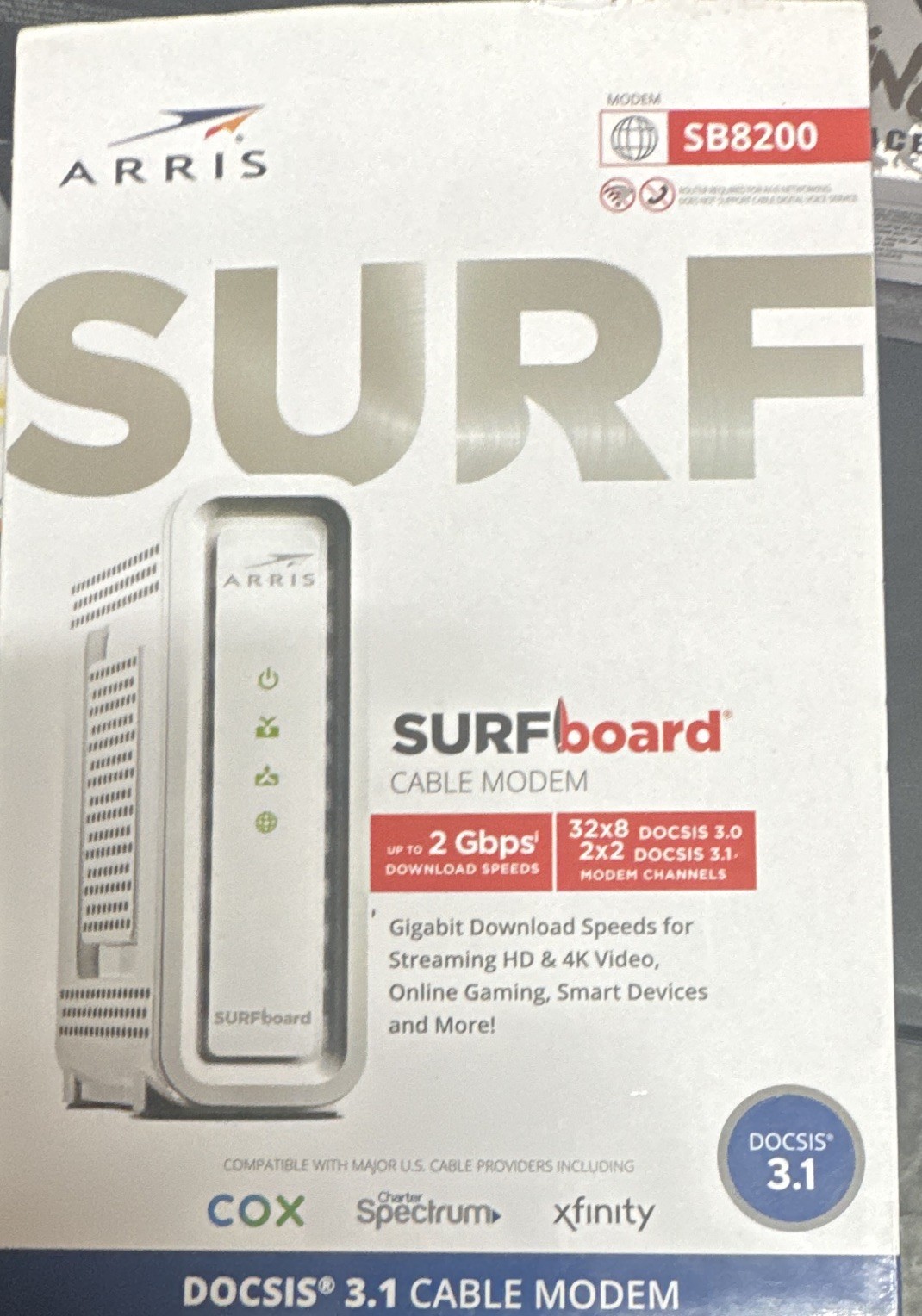 ARRIS SURFboard SB8200 Cable Modem DOCSIS 3.1 2 Gbps 2x Ethernet White