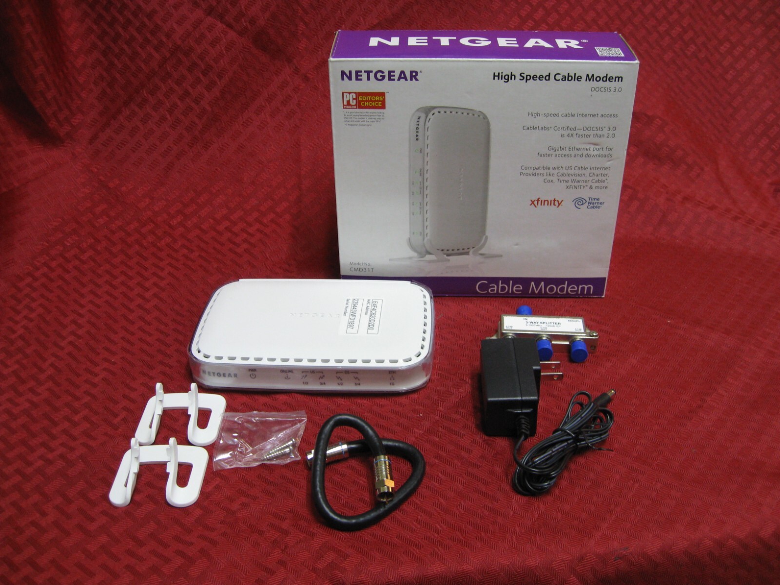 Netgear CMD31T High-Speed Cable Modem DOCSIS 3.0 Brand New + 3-Way Splitter