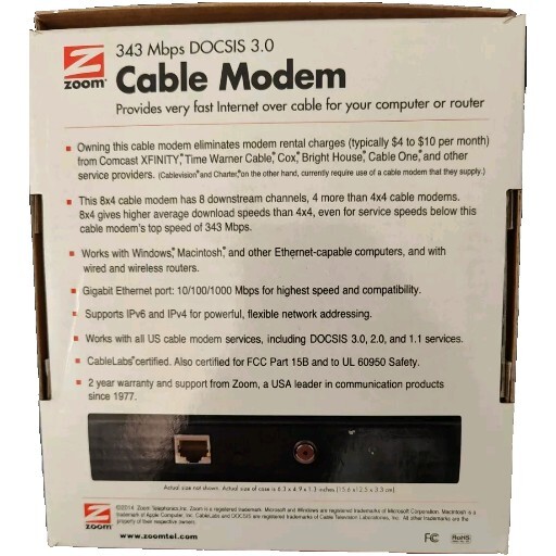 Zoom 343 Mbps DOCSIS 3.0 Cable Modem Model: 5341