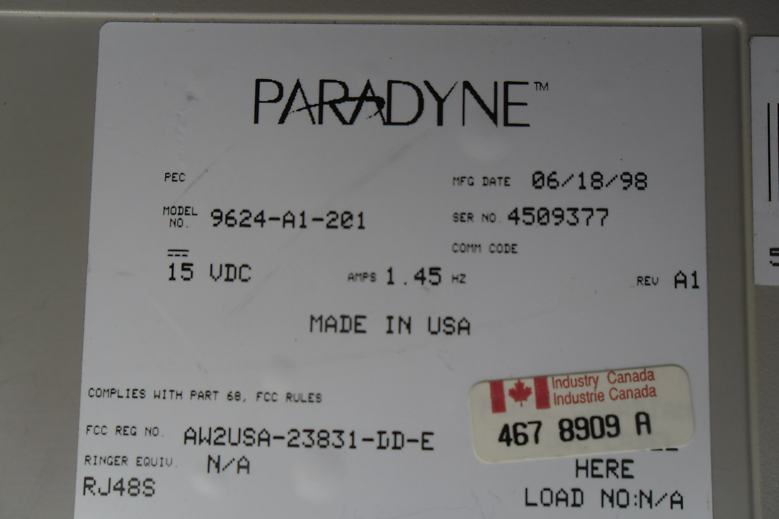 Paradyne FrameSaver SLV Model 9624-A1-201 with Power Supply
