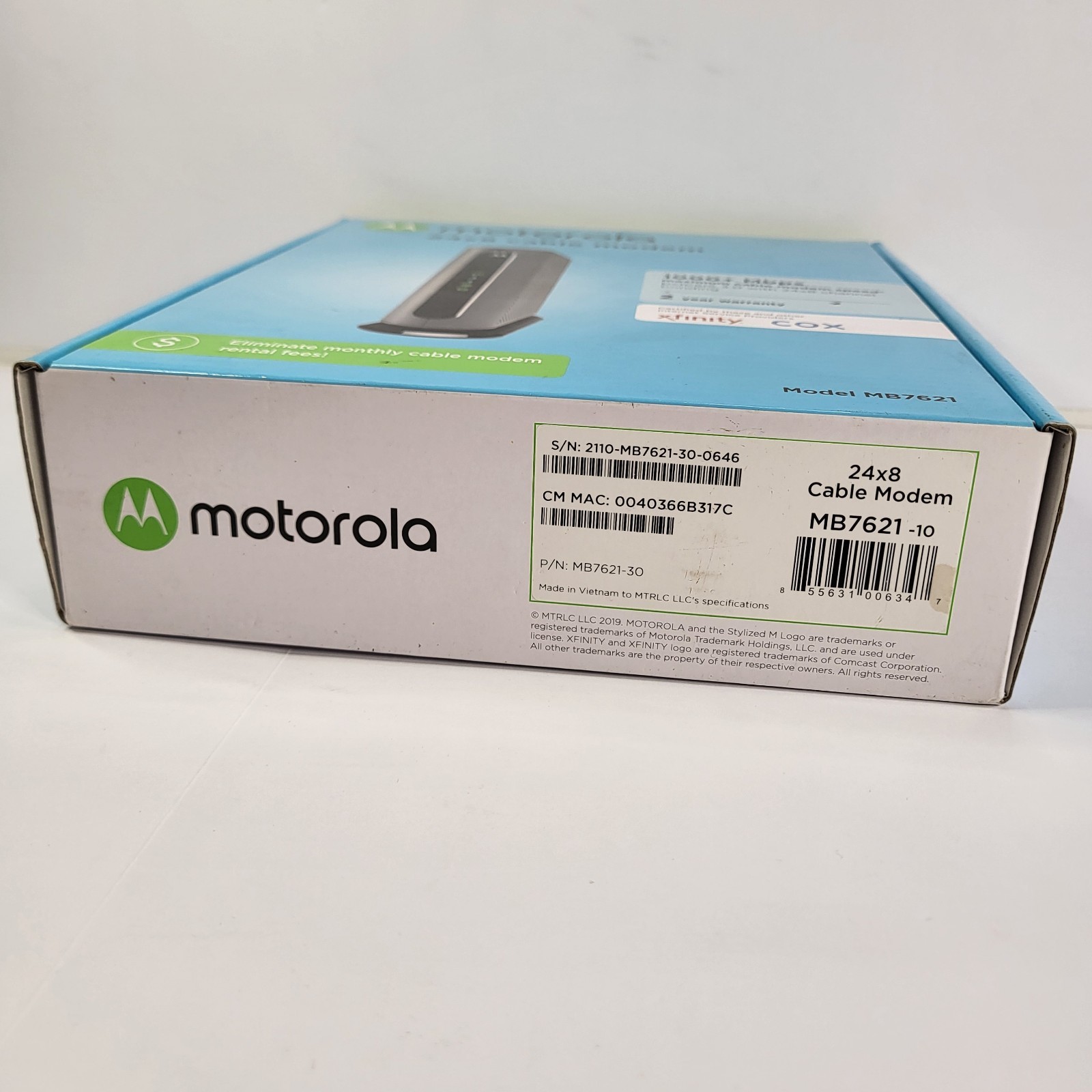Motorola Mb7621 Cable Modem Router Docsis 3.0 1000+ Mbps Xfinity Cox 24×8 Nib