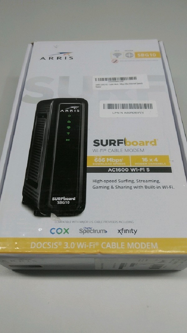 Arris SBG10 Cable Modem Router Combo Black DOCSIS 3.0 4 Ethernet Ports 400 Mbps