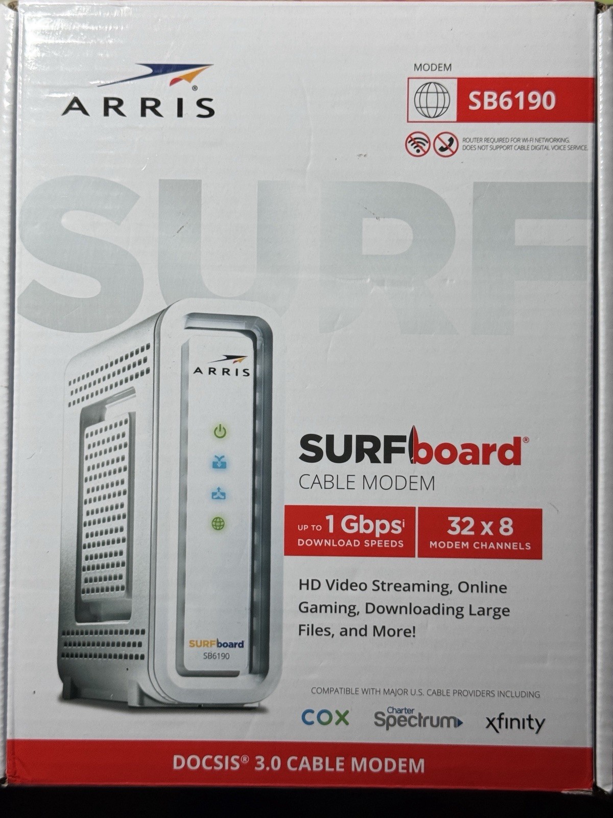Arris Surf Board SB6190 DOCSIS 3.0 32×8 Gigibit Cable Modem – White