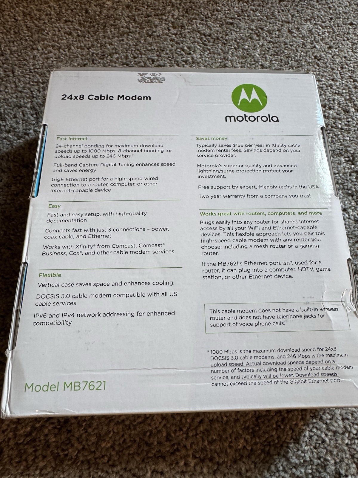 Used Motorola Cable Modem 24×8 DOCSIS 3.0 Model MB7621 gently used