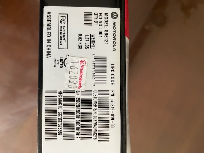 Motorola SURFboard Modem SB6121 (575319-019-00) 172 Mbps 4X Faster Arris *NEW*