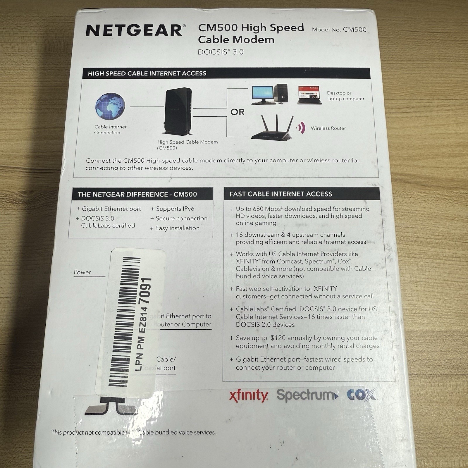 Netgear Model CM500 High Speed Cable Modem Speed Up to 680 Mbps Docsis 3.0