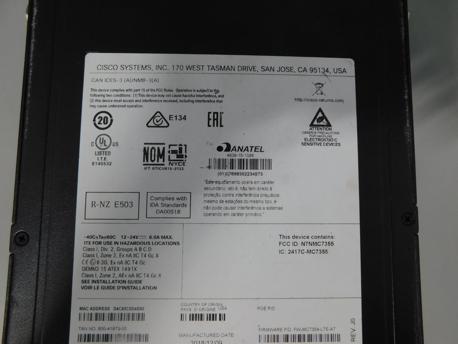 IR829GW-LTE-NA-AK9 Cisco IR829 IEEE 802.11n Cellular Modem/Wireless Router