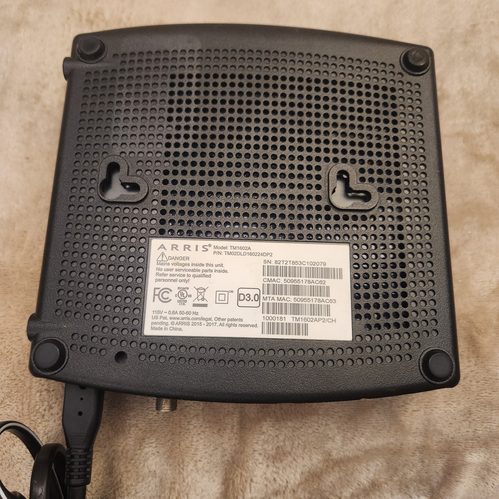 ARRIS Touchstone TM1602A DOCSIS 3.0 Telephony Cable Modem Black – Qwik Ship!
