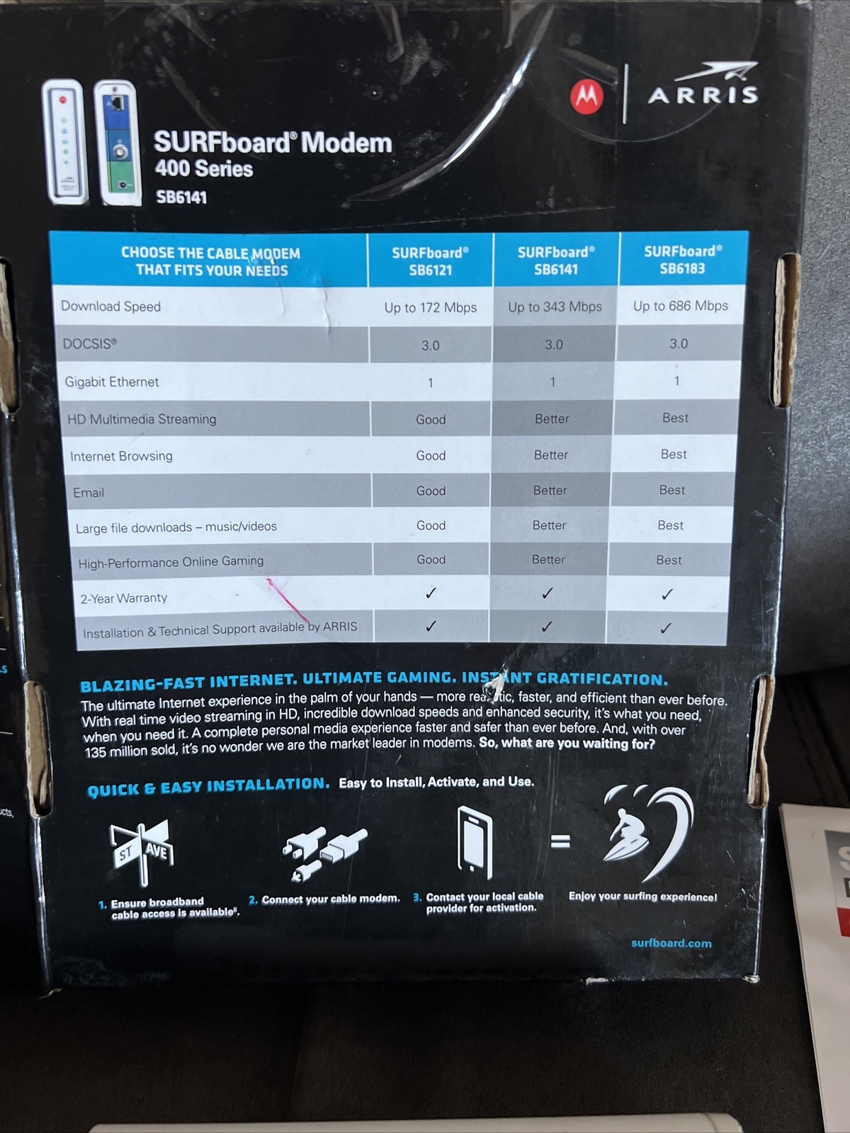Motorola Arris SURFboard Modem 400 Series: Model SB6141, DOCSIS 3.0 New Open Box