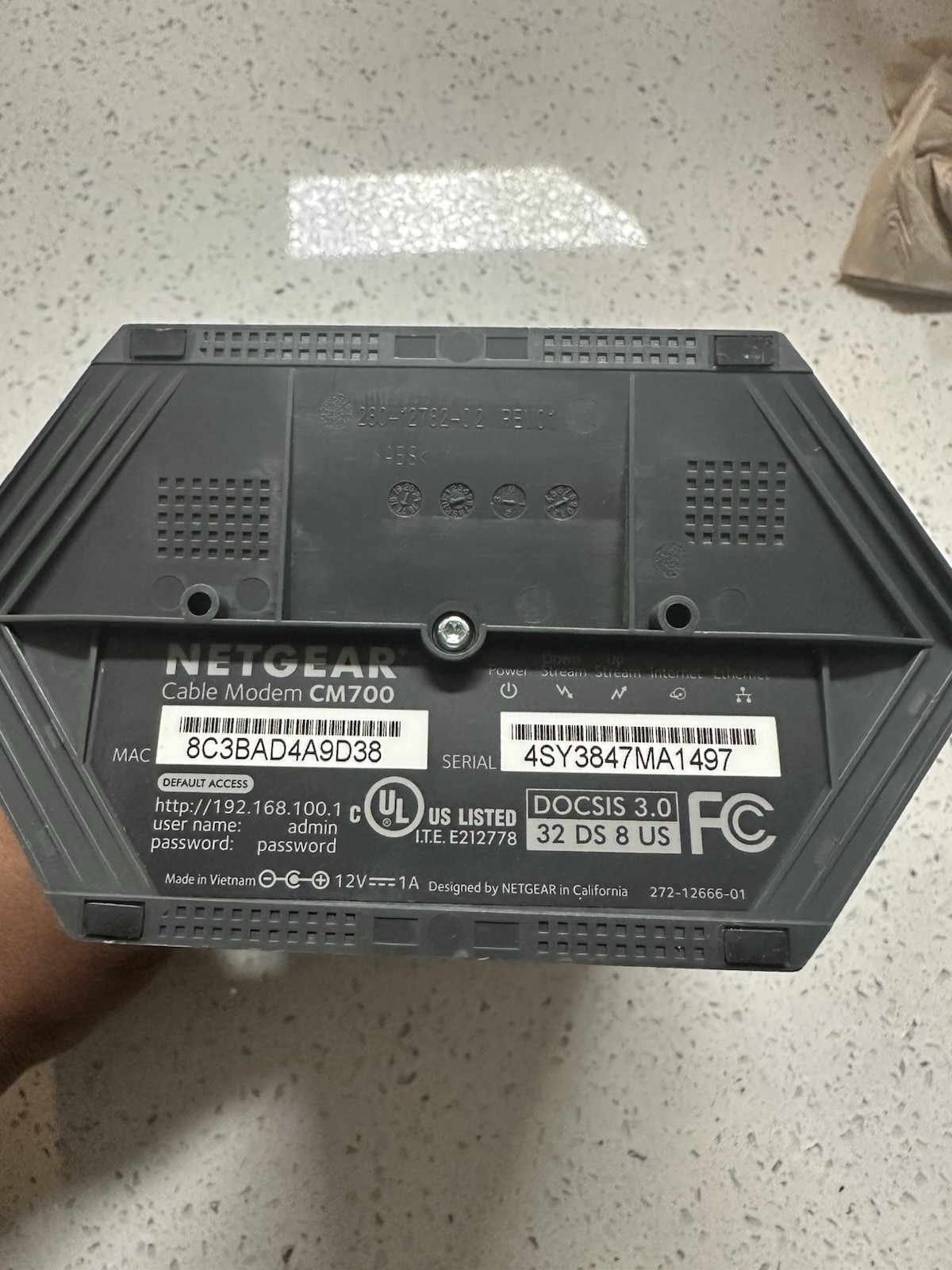 NETGEAR CM700-100NAS Cable Modem