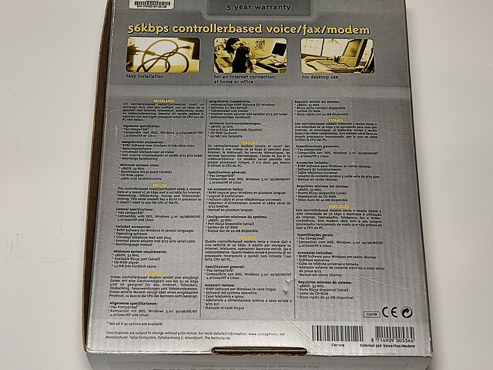 C56EW CONCEPTRONIC 56KBPS Controller Based Voice/Fax/Modem