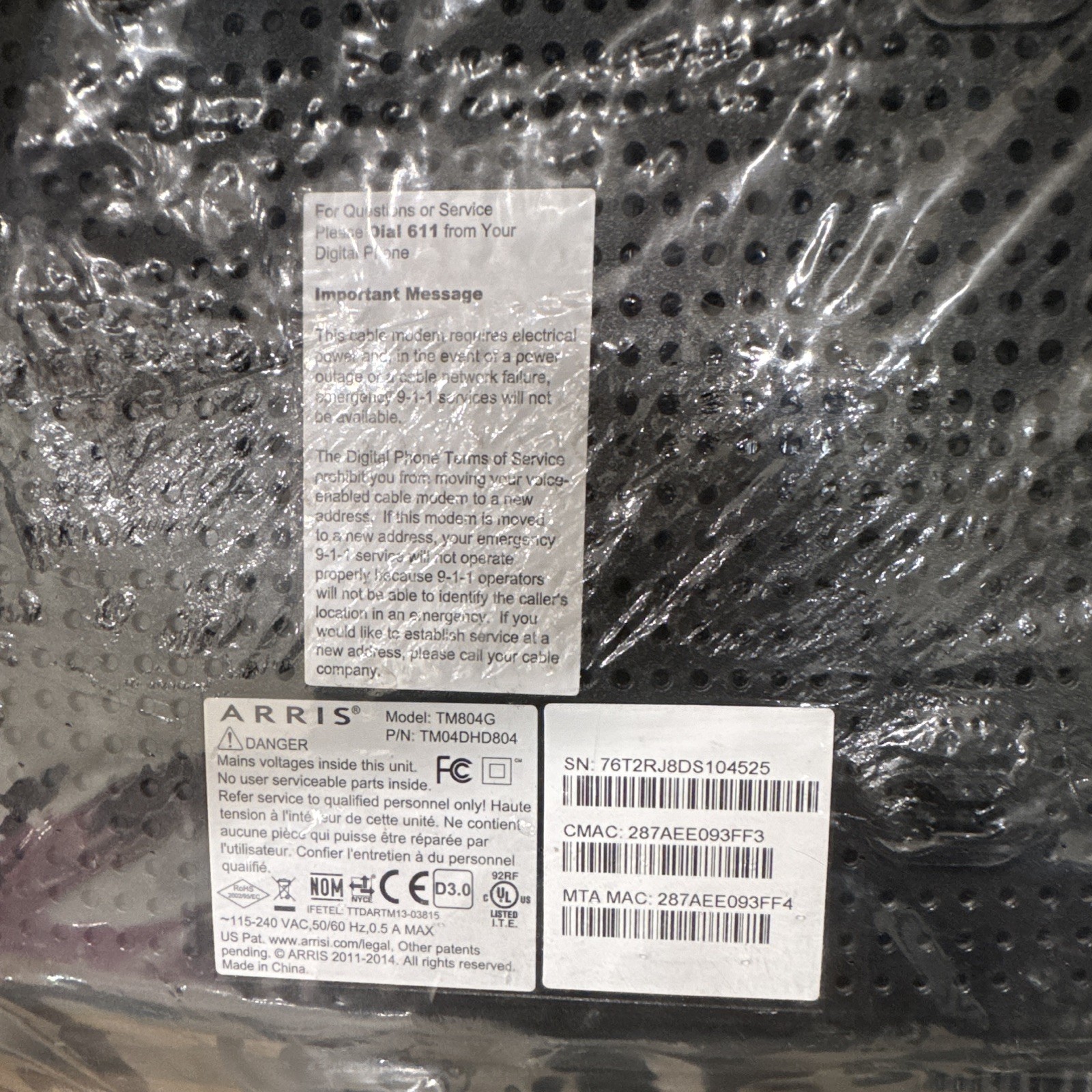ARRIS TM804G TOUCHSTONE BLACK MODEM TM04DHD804 LOT OF 2 brand NEW