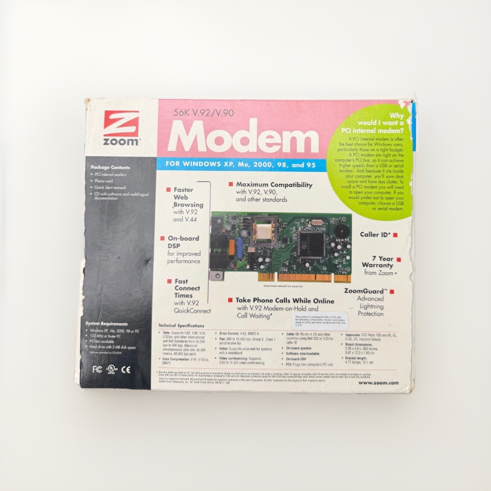 Zoom 3025 56K V.92 V.90 PCI Internal Dial-Up Modem Windows 95 98 XP Vintage