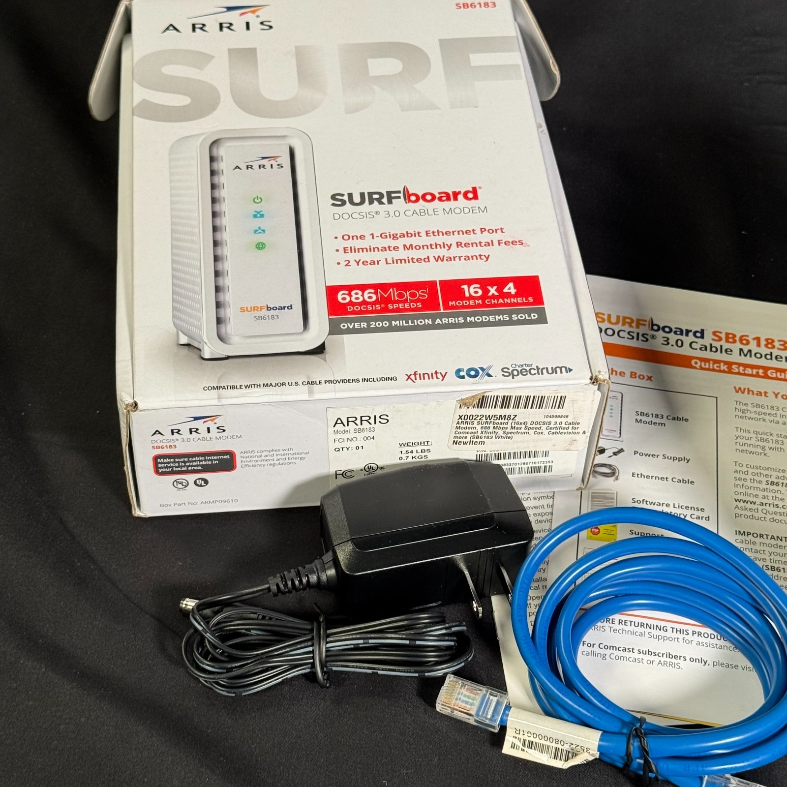 ARRIS SURFboard SB6183 DOCSIS 3.0 Cable Modem 16×4 686Mbps Gigabit Tested White