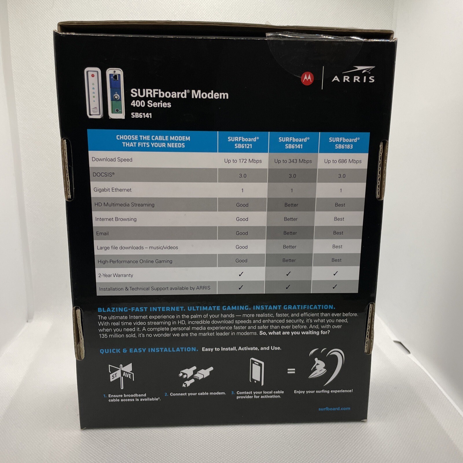 Motorola Cable Modem ARRIS SURFboard SB6141 DOCSIS 3.0 400 Series White IPv6
