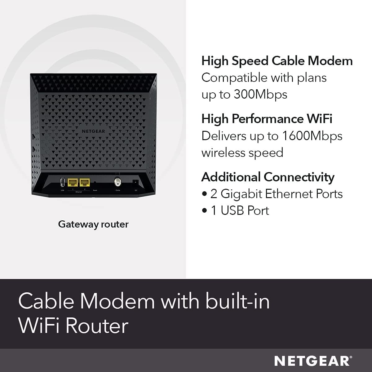 NETGEAR Cable Modem Wi-Fi Router Combo C6250 -AC1600 LN