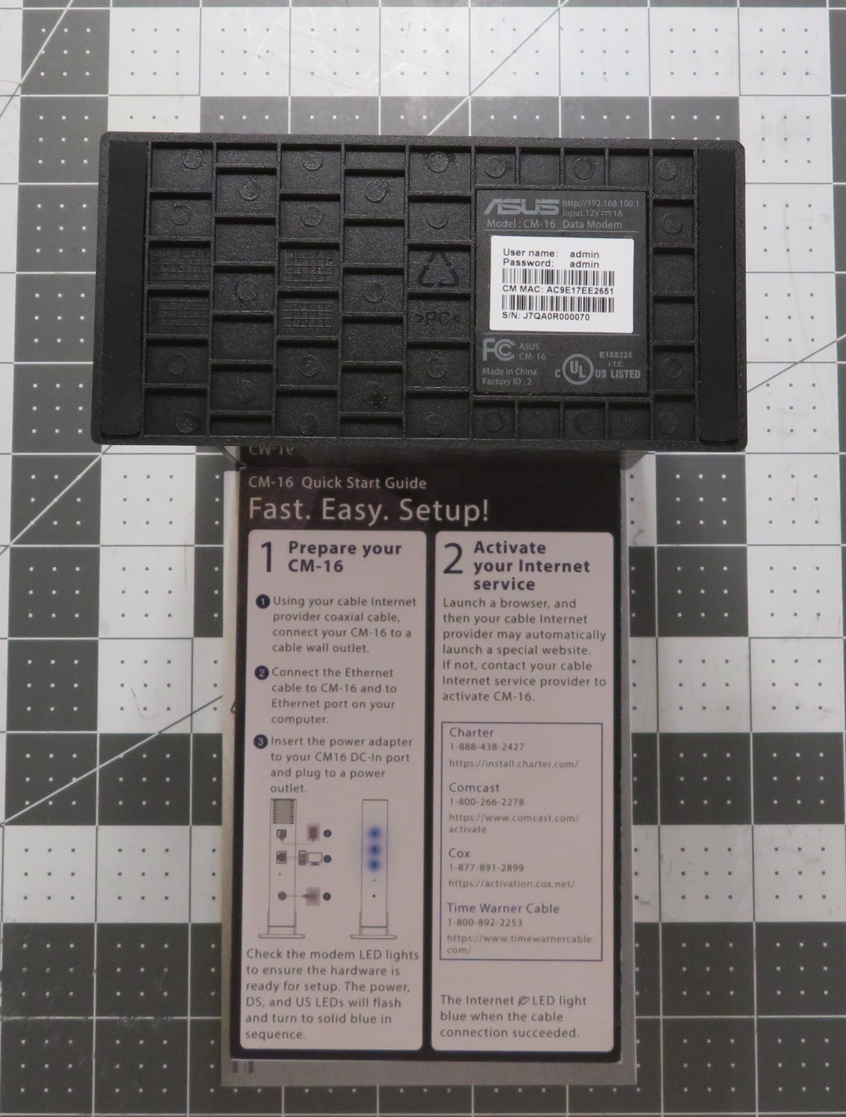ASUS Cable Modem CM-16 Black DOCSIS 3.0 16×4 Gigabit Ethernet Port Used Working