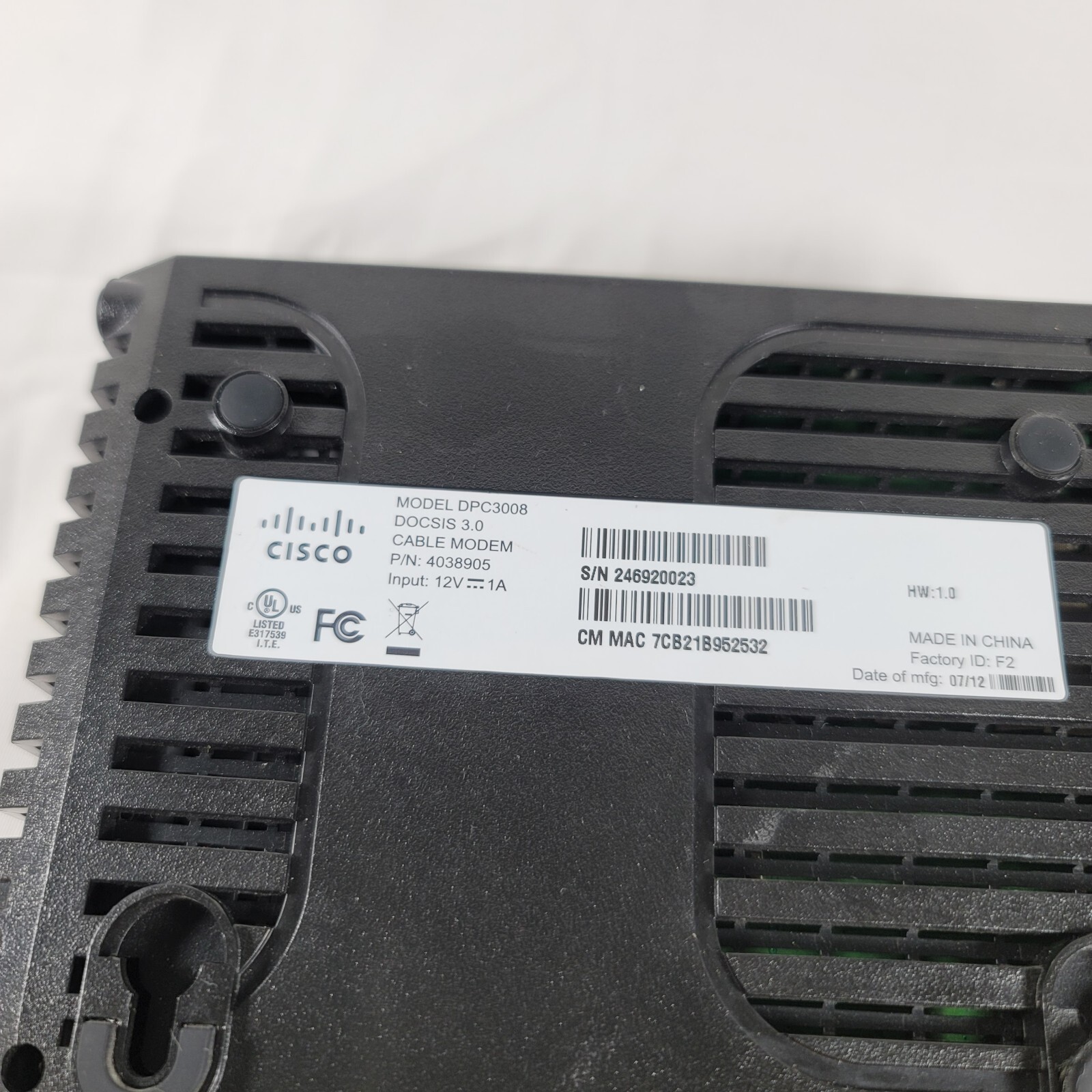 Cisco Technicolor DPC3008/EPC3008 Cable Modem (No Cords)
